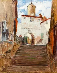 George Elmer Browne, The Clock Tower at Cordes, undated, c.1920s, oil on linen canvas