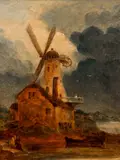 John Crome, (1768 - 1821), Cottage and Windmill, oil on artist's board