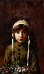 Charles Sprague Pearce, The Little Flower Girl, (La Petite Bouquetiere), oil on board