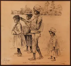 African-American Children on the Way to School by Jay Campbell Phillips, c.1900, pen and ink on paper, offered Dec 2021