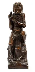 Axel Poulsen, Satyr Playing a Pan Flute, 1923 (or 1913), cast, bronze sculpture, artist's initials and date on side of base