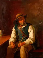 Jonathan Pratt, Portrait of a Man with Pipe [Contentment], oil on wood panel