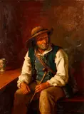 Jonathan Pratt, Portrait of a Man with Pipe [Contentment], oil on wood panel