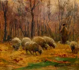 Alfred Bryan Wall, Sheep and Shepherd in Autumn, undated