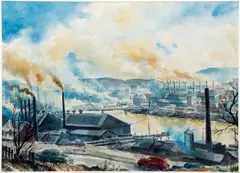 Robert Young, Pittsburgh Steel Mills, watercolor on paper