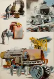 Train Engine Repair Shop, 4 vignettes by Nat H. Youngblood, 1952, watercolor, offered Dec 2021