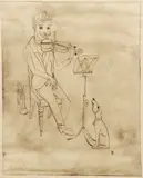Gottfried Brockmann, Man with Violin and Dog, c.1930, etching on paper, initialed in the