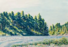 Landscape with Pine Trees by Ray Ciarrochi, pastel, offered Dec 2021
