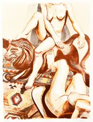 Two Nude Women with Lion by Philip Pearlstein, 1993, lithograph printed in colors, offered Dec 2021
