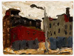 Under Brooklyn Bridge by Arnold Sharrad, 2007, oil and heavy impasto on artist's board, offered Dec 2021