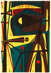 Edmond Casarella, Signal Man, circa 1953, color, woodcut