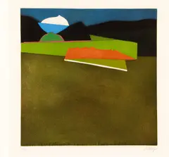 Untitled Landscape, color by Bertrand Dorny, etching and aquatint, offered Nov 2021