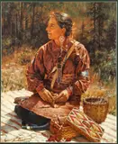 Robert B. Griffing, She Works with Quills, 1995, offset color, lithograph