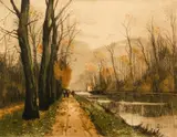 Henri Jourdain, Canal en Automne, France [Canal in Autumn, France], c.1930s, etching and aquatint on paper, printed signature and title and bottom margin