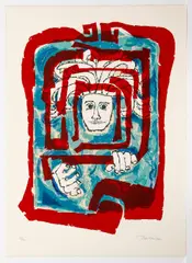 Man Behind Bars by Bob La Bobgah, serigraph printed in colors, offered Nov 2021