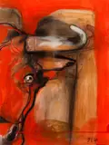 The Bulls in N. York by Laura Panno, 1997, encaustic and mixed media on heavy paper, offered Nov 2021