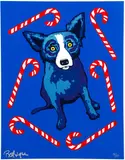 George Rodrigue, Candy Cane Christmas from the Blue Dog series, undated, color