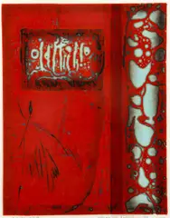 Tajima Hiroyuki, Red Clay Wall B, 1980, color, woodcut on paper