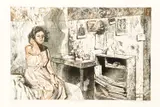 Ruth Weisberg, Giacometti's Room, 1989, etching and aquatint printed in colors, pencil