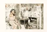 Ruth Weisberg, Giacometti's Room, 1989, etching and aquatint printed in colors, pencil