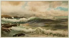 George Howell Gay, Seascape with Sailboat in Distance, watercolor