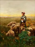 Rudolf Wilhelm Auguste Lehmann, The Shepherdess Knitting in a Field, 1892, oil on canvas