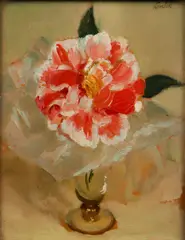 Edward Barnard Lintott, Camellia, oil on cardboard