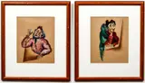 Issachar Ber Ryback, Pair of Portrait Paintings of Village Women, gouache on paper, apparently