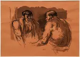Harry Herman Wickey, Two Boxers, ink, pencil, and wash on tinted paper