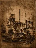 Otto Kuhler, Steel Plant, 1928, original, etching on paper