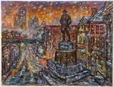 Robert Qualters, Snowing at Doughboy Square, Downtown Pittsburgh in Background
