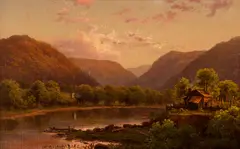 Cabin at a Highland Lake, undated by William Coventry Wall, oil on canvas, relined, apparently, offered Oct 2021