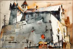 Frank Webb, Building in Pittsburgh, circa 1975, watercolor