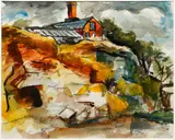 Milton G. Weiss, Farm and Greenhouse, circa 1940's, watercolor and pencil