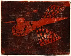 Milton Avery, Flight, 1955 (Lunn # 51), color woodblock print on thin Japanese paper, 7 x 9 inches, pencil