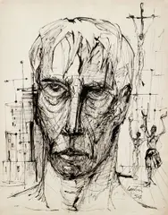 Pontius Pilate, 1954, Medium: by Virgil D. Cantini, pen and ink and black marker on paper, Dimensions:, offered Oct 2021