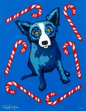 George Rodrigue, Candy Cane Christmas from the Blue Dog series, undated, color