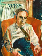 Untitled (Portrait of Mulia Zelikson (sp?), possibly of Chicago), c.1950s by Devora Berman, oil on artists board, offered Sep 2021