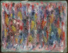 Small abstract by D. Celeste, oil painting on board, offered Sep 2021