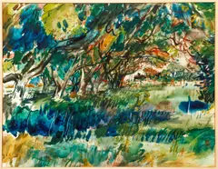 Untitled Landscape (Blue/Green), circa 1930s - 1940s, original by Francis Chapin, watercolor painting, offered Sep 2021