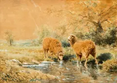 William R. Derrick, Sheep at the Pond, undated (c. early 20th century), watercolor on paper