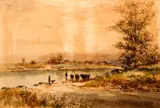 Landscape with Cows and Farmers, undated (c.1900) by Frank F. English, watercolor on paper, offered Sep 2021