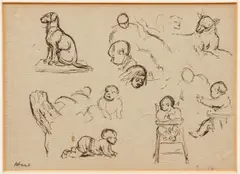 Harry Herman Wickey, Studies of Baby and Dog, ink drawing