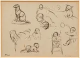 Harry Herman Wickey, Studies of Baby and Dog, ink drawing