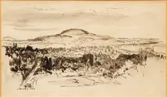 Harry Herman Wickey, Landscape Panorama with Village, 1923, ink and wash on paper
