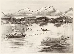 Joe Jones, Fishing Village, c.1950, lithograph on paper