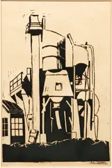 Coal Plant, Sardis Plant by Barbara Kerstetter, woodcut, offered Sep 2021
