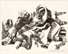 Line of Scrimmage, c.1945, original by Fletcher Martin, lithograph on paper, offered Sep 2021