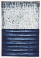 Kala 7, 1991, original spit-bite by David Shapiro, etching, drypoint and carborundum printed in blue and white on textured paper, pencil, offered Sep 2021