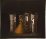 Tomoe Yokoi, Funnel and Fruit, color mezzotint, 11.75 x 13.75 inches, pencil
